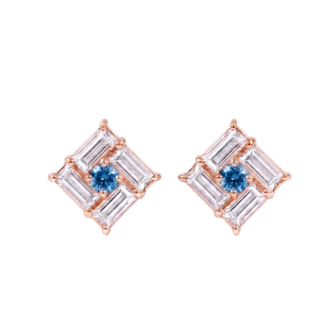 Monarch Frame Blue-Diamond Stud Earrings (MG342)