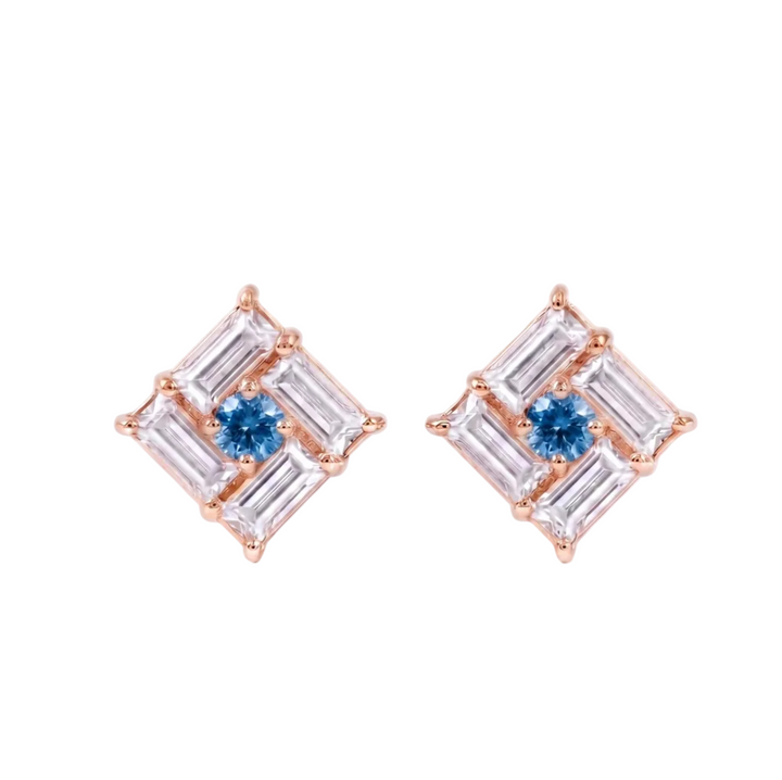 Monarch Frame Blue-Diamond Stud Earrings (MG342)