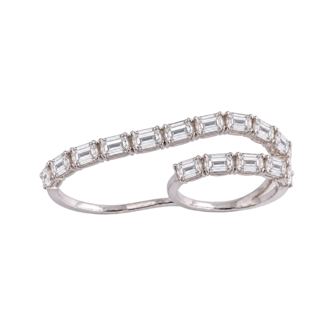 Emerald-cut Diamond Double-Finger Ring (MG461)