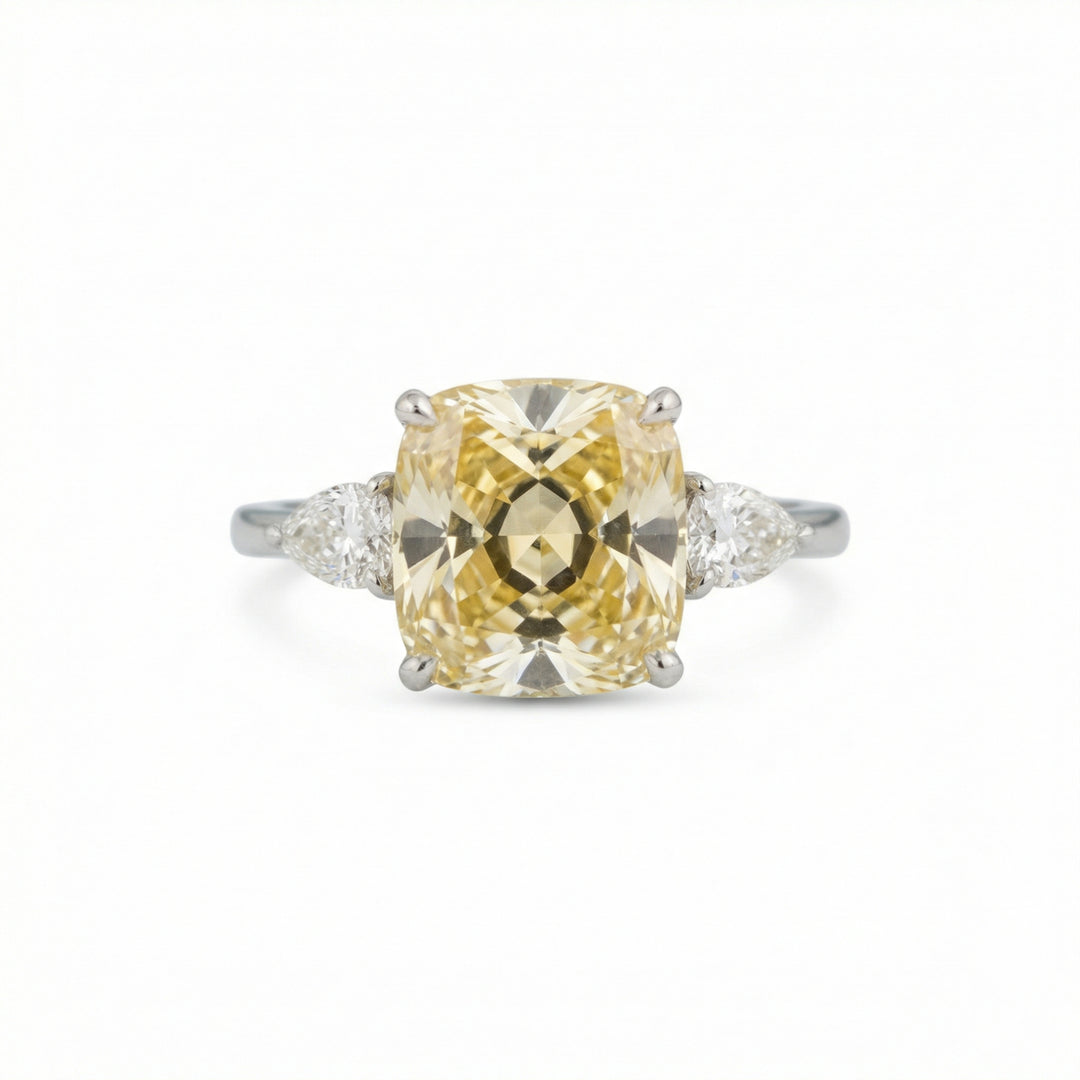 Fancy Intense Yellow cushion diamond charm ring by M Grace Jewelry