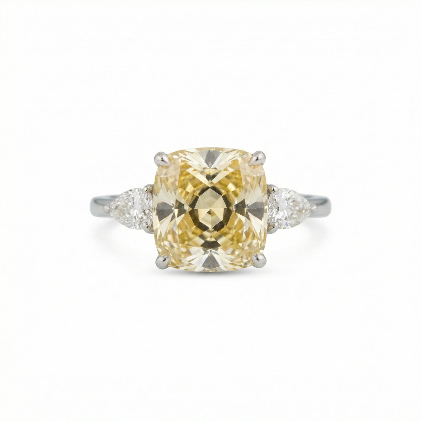 Fancy Intense Yellow cushion diamond charm ring by M Grace Jewelry