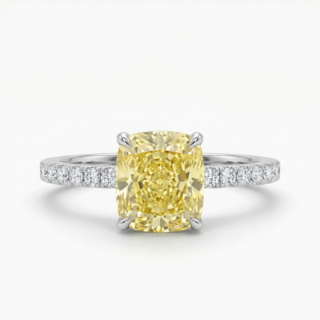 Fancy Intense Yellow Cushion Diamond Engagement Ring in Platinum — M Grace Jewelry