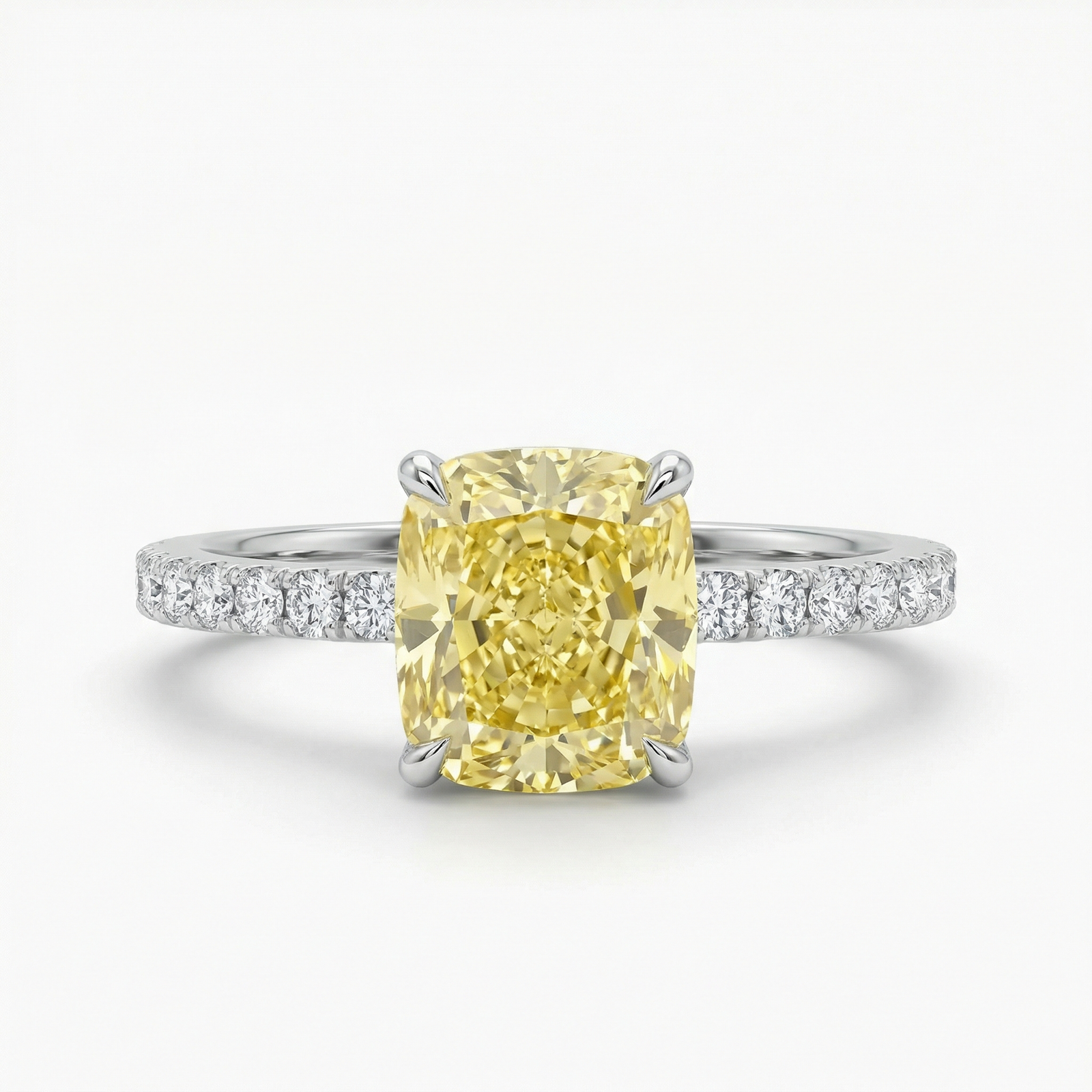 Fancy Intense Yellow Cushion Diamond Engagement Ring in Platinum — M Grace Jewelry
