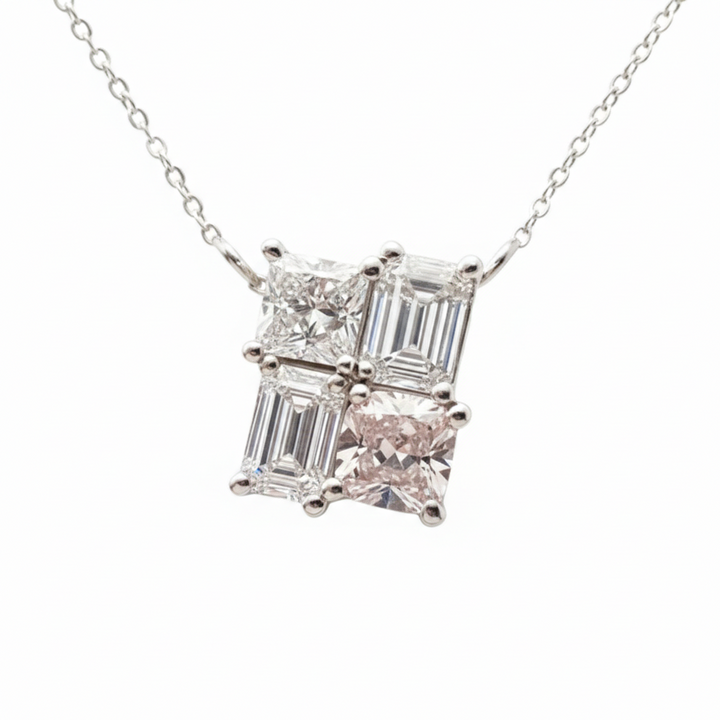 Platinum mixed-cut lab diamond necklace four stones M Grace Jewelry