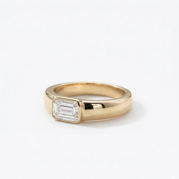 Yellow gold emerald-cut lab diamond solitaire ring — M Grace Jewelry