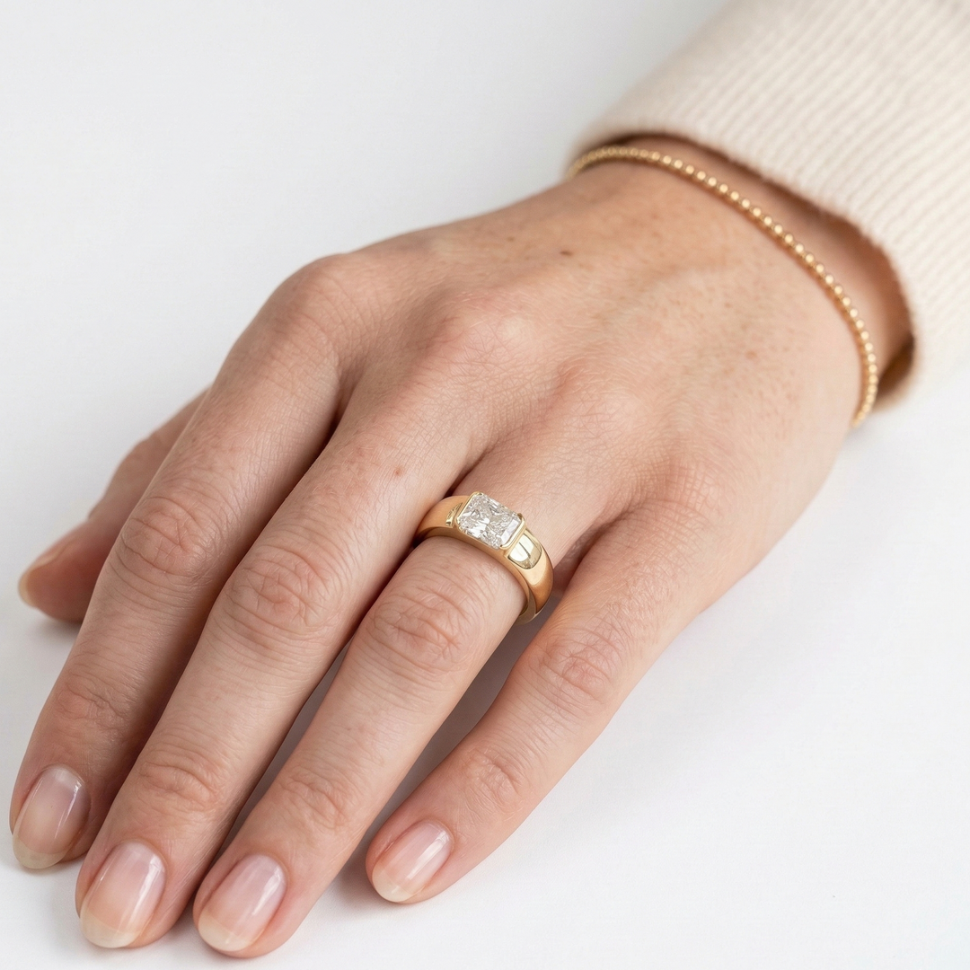 Yellow gold radiant-cut lab diamond statement ring — M Grace Jewelry