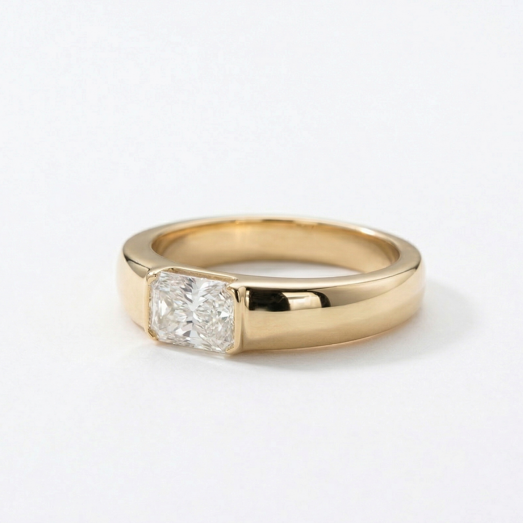 Yellow gold radiant-cut lab diamond statement ring — M Grace Jewelry