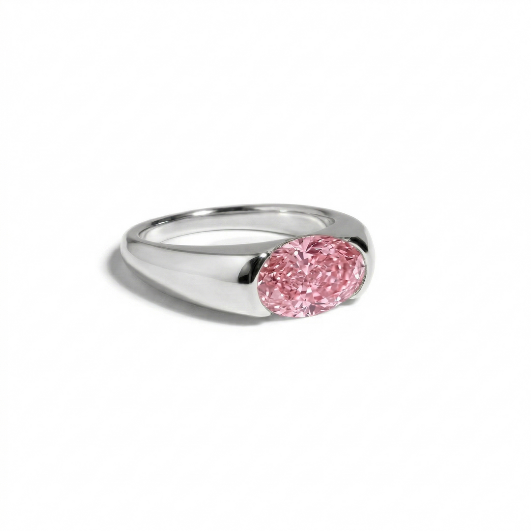 Fancy pink oval diamond ring in platinum — M Grace Jewelry