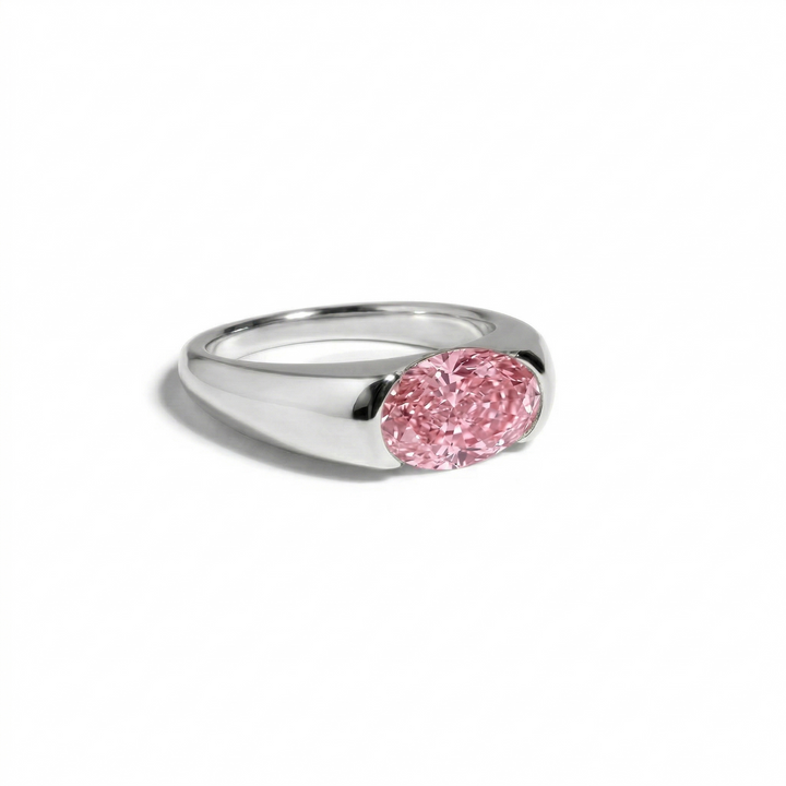 Fancy pink oval diamond ring in platinum — M Grace Jewelry