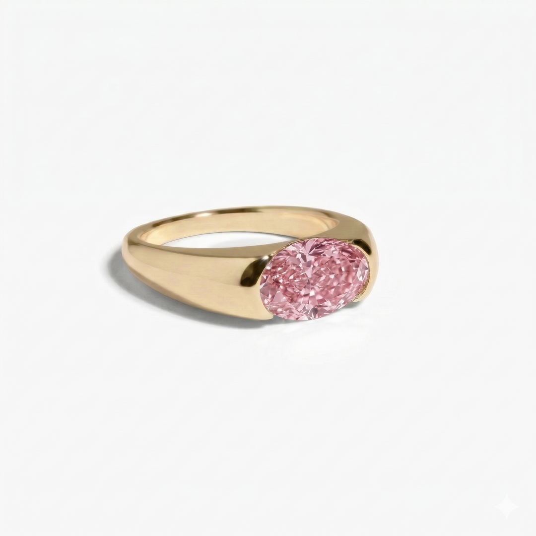 Fancy pink oval diamond ring in yellow gold — M Grace Jewelry
