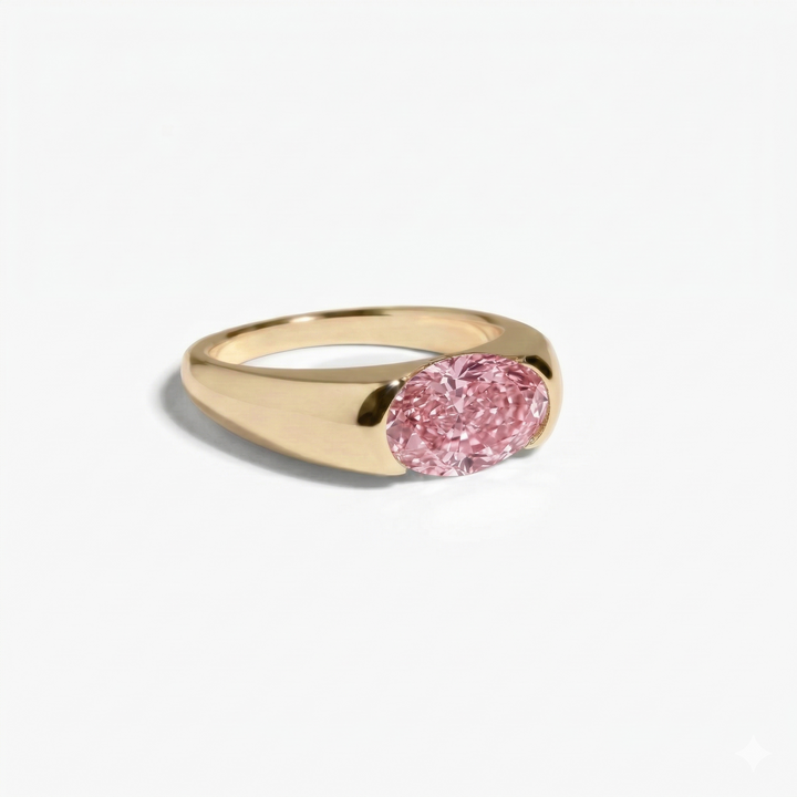 Fancy pink oval diamond ring in yellow gold — M Grace Jewelry