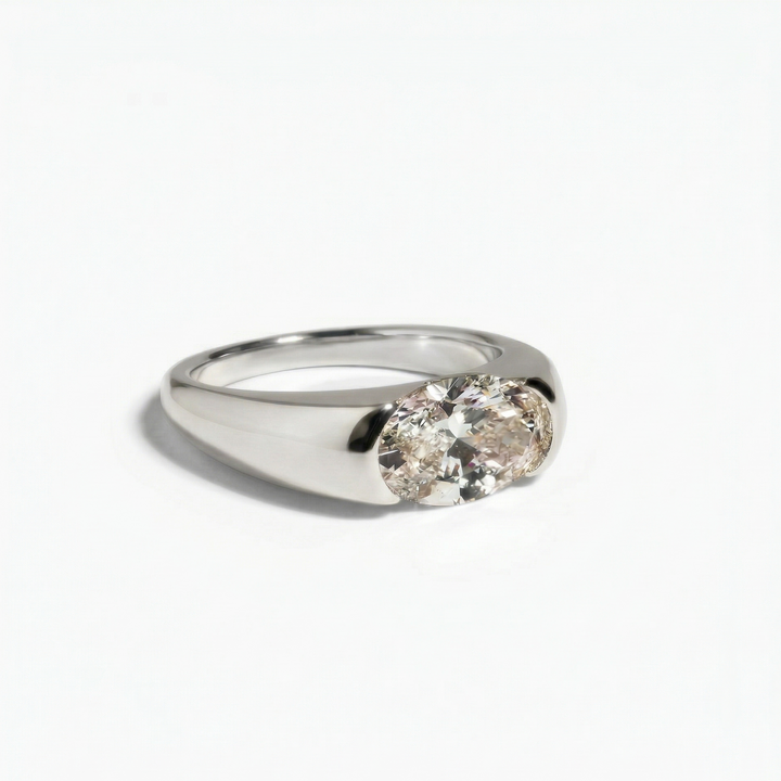 Platinum oval-cut lab-grown diamond ring handcrafted by M Grace Jewelry