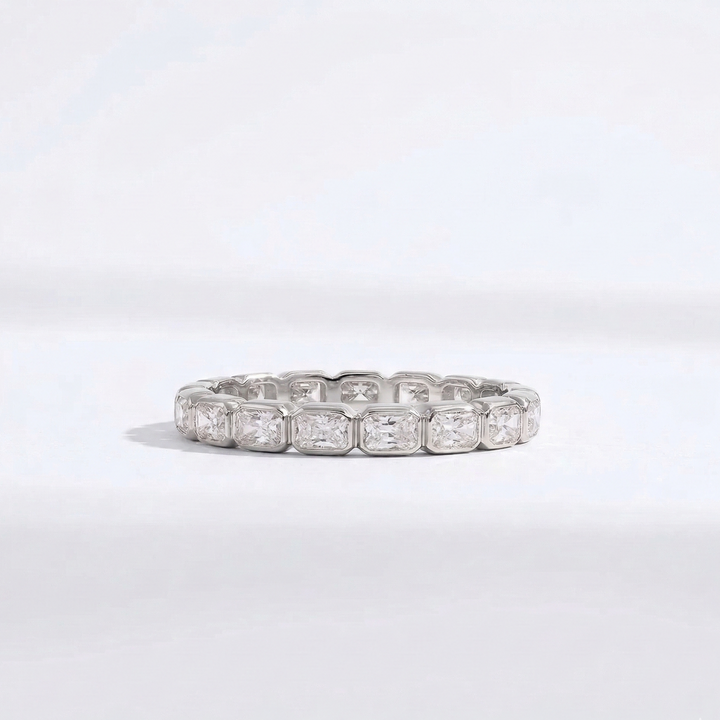Platinum radiant-cut lab diamond eternity ring, M Grace Jewelry