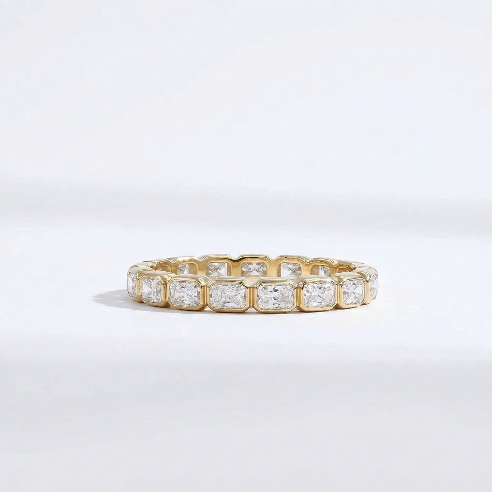 Yellow gold radiant-cut lab diamond eternity ring, M Grace Jewelry