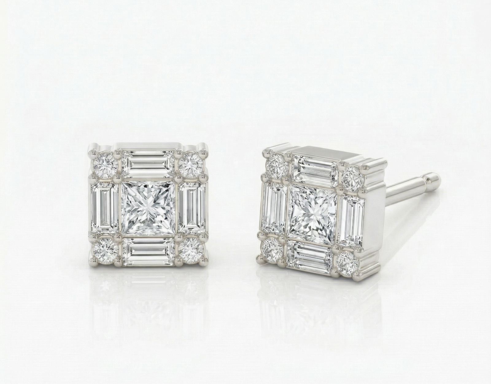 Platinum princess-cut diamond frame earrings by M Grace Jewelry