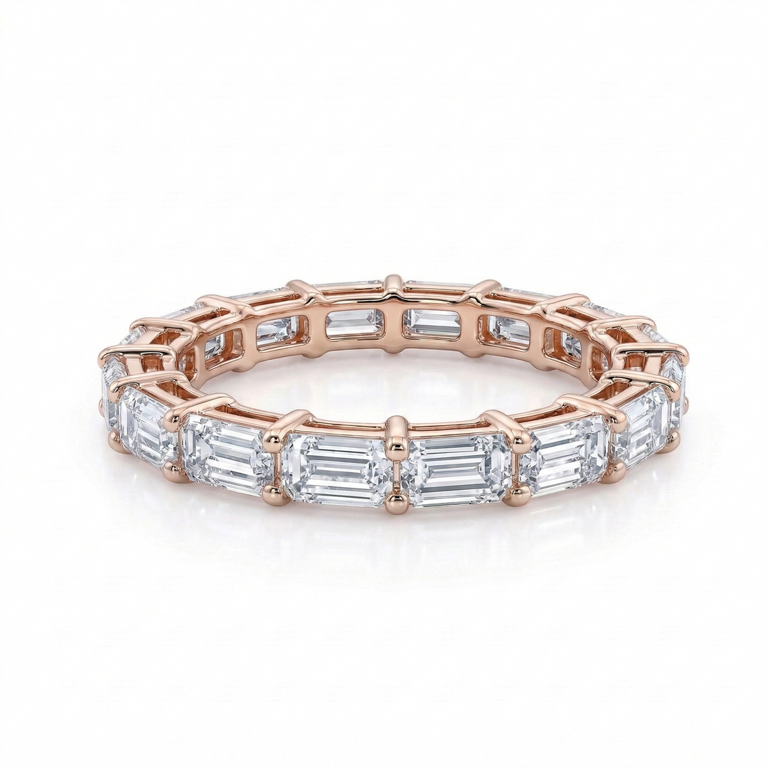 Rose Gold emerald-cut diamond eternity ring, lab-grown stones, M Grace Jewelry