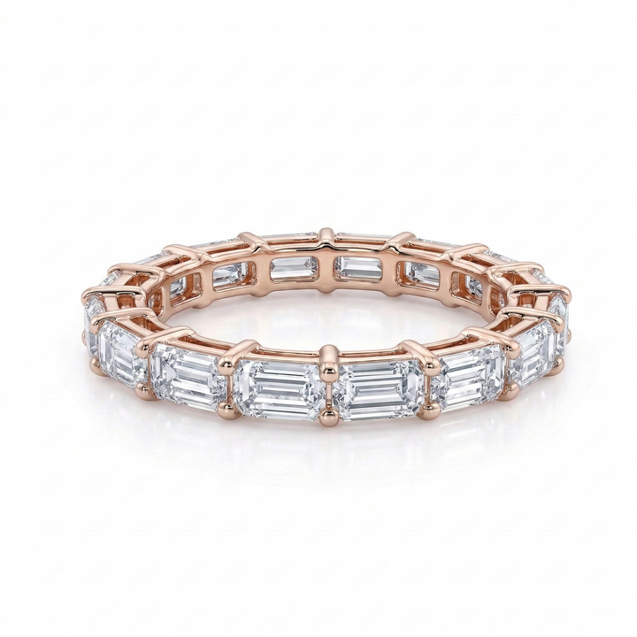 Rose Gold emerald-cut diamond eternity ring, lab-grown stones, M Grace Jewelry