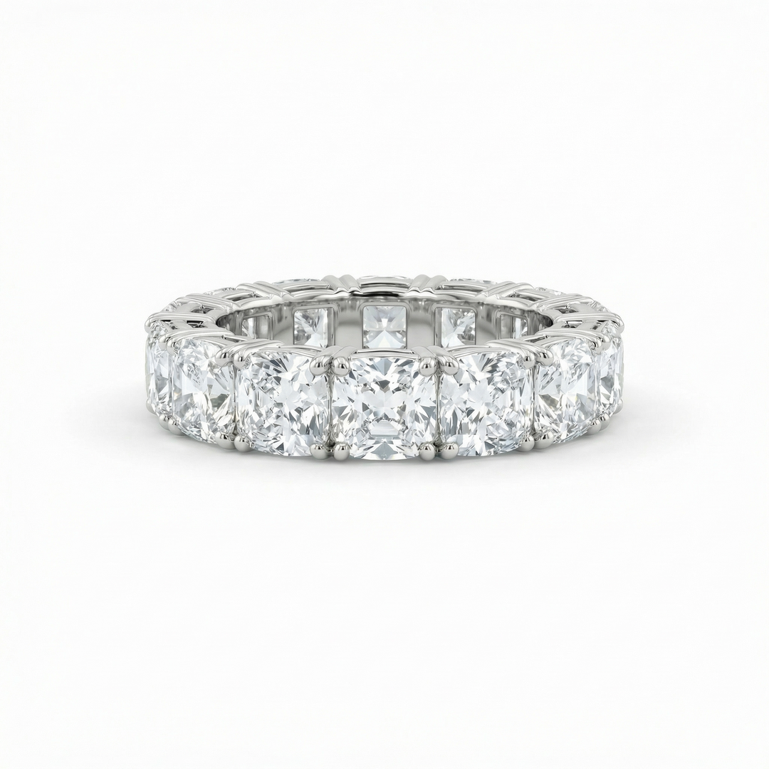 Platinum cushion-cut full eternity ring lab diamonds M Grace Jewelry