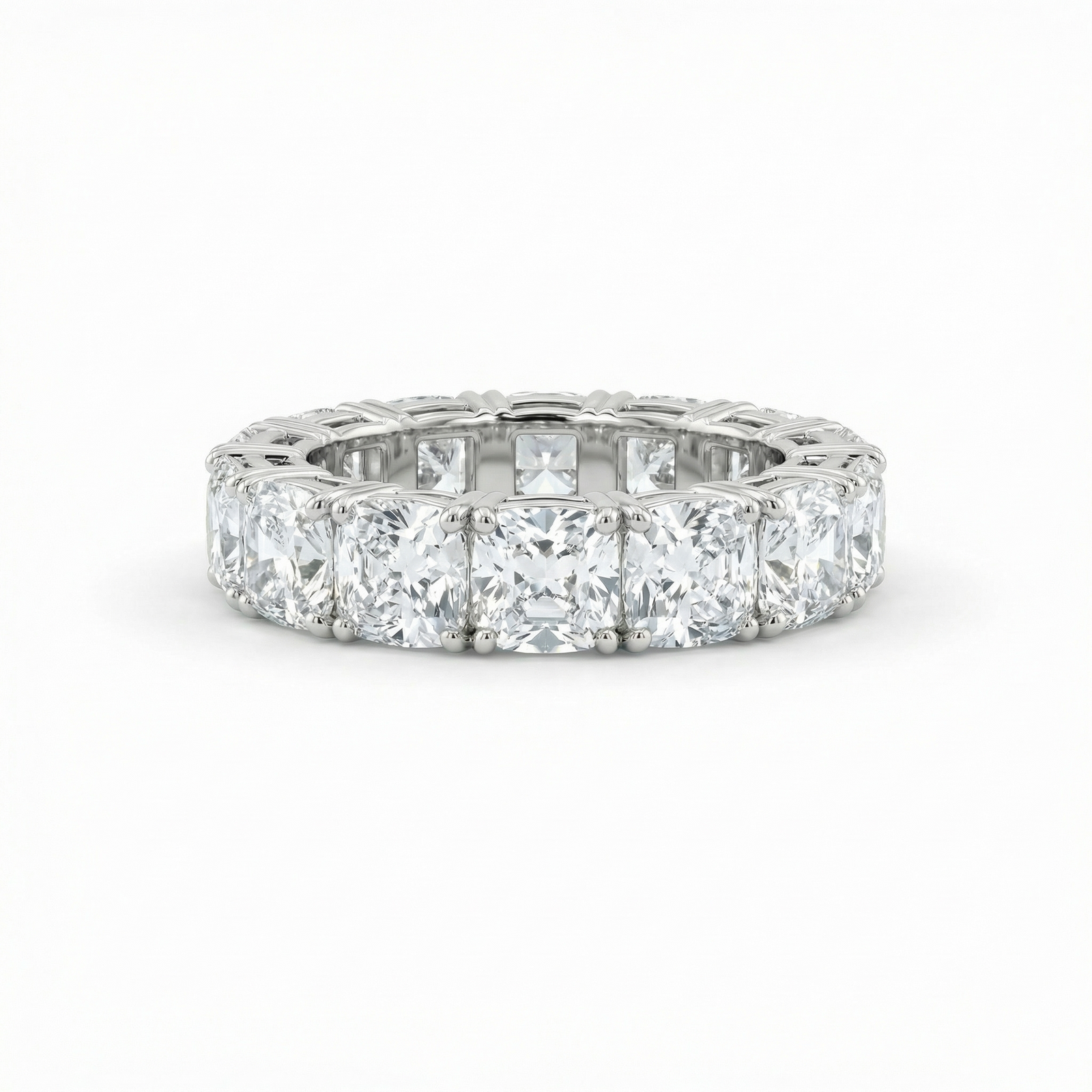 Platinum cushion-cut full eternity ring lab diamonds M Grace Jewelry