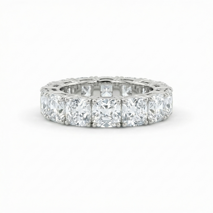 Platinum cushion-cut full eternity ring lab diamonds M Grace Jewelry