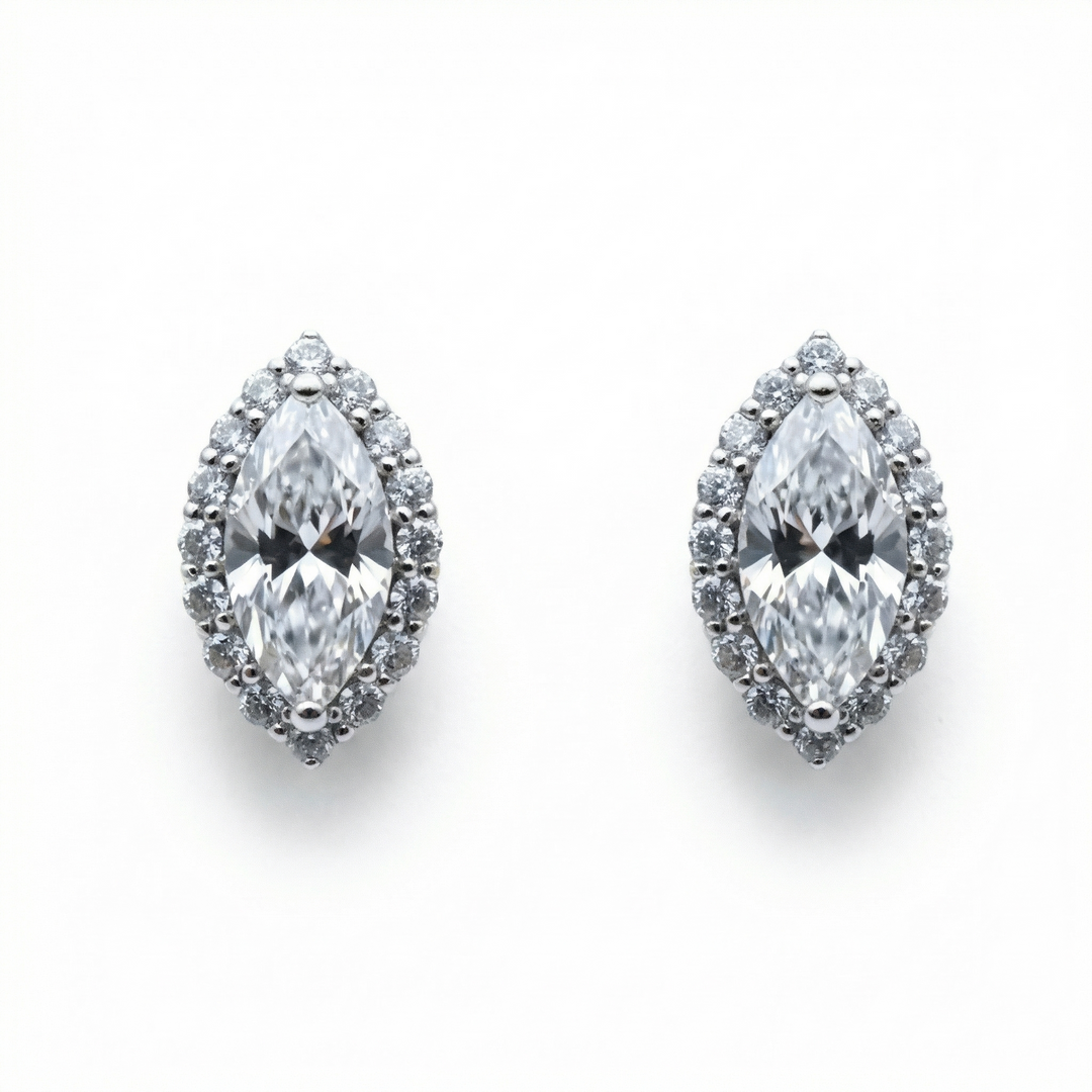 Platinum marquise halo diamond stud earrings, 3.2ct total — M Grace Jewelry