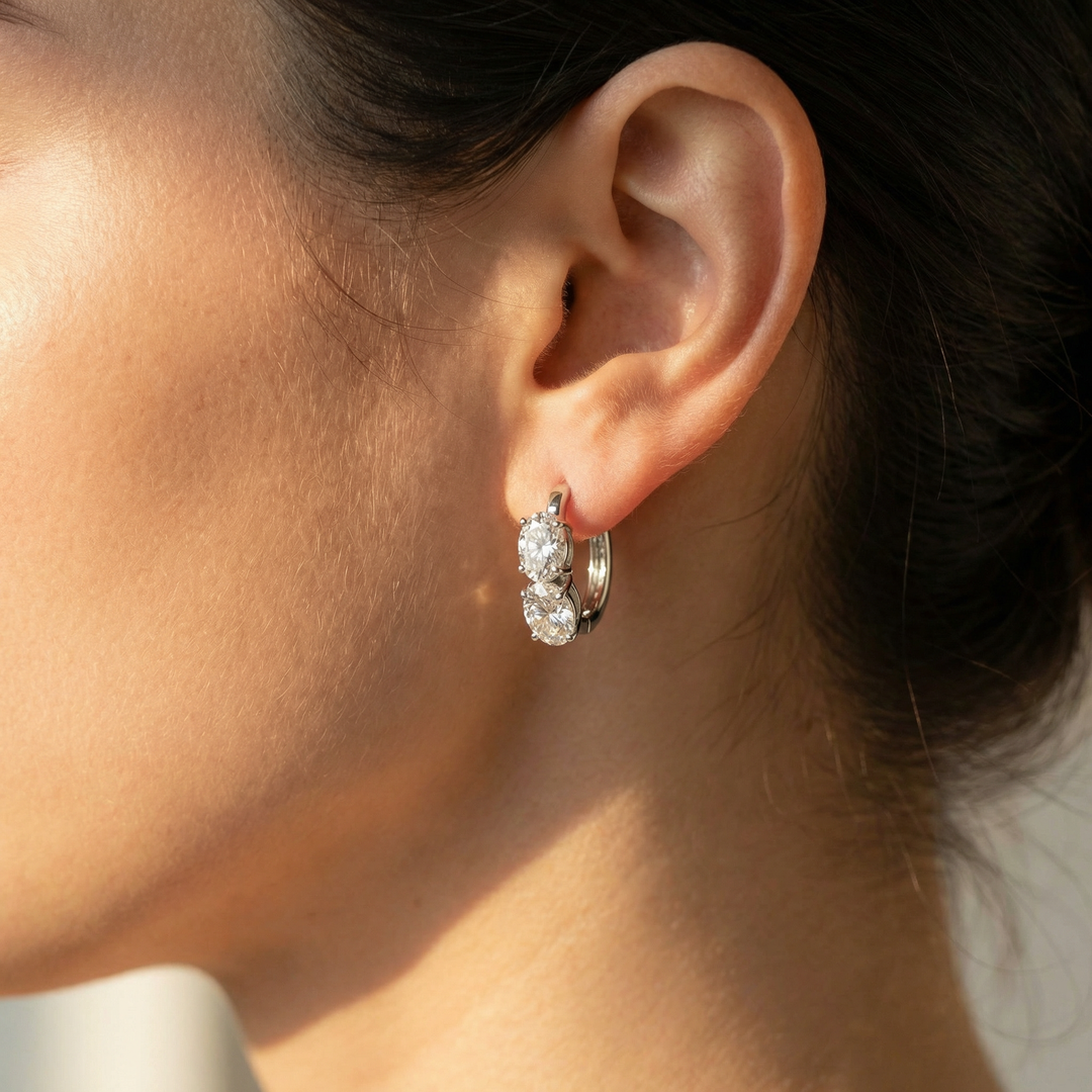 Platinum oval diamond hoop earrings 2.0ct lab-grown M Grace Jewelry