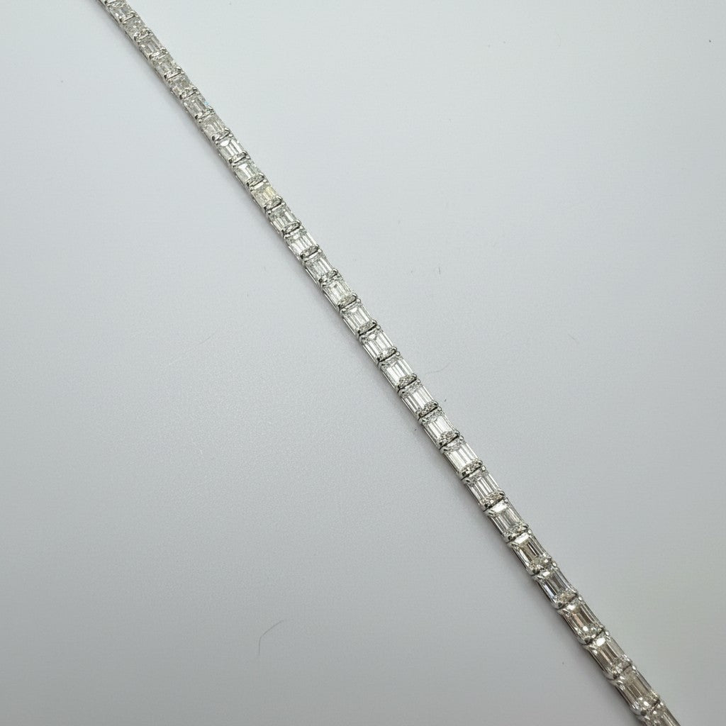 Emerald cut north-south lab diamond tennis bracelet in platinum — M Grace Jewelry