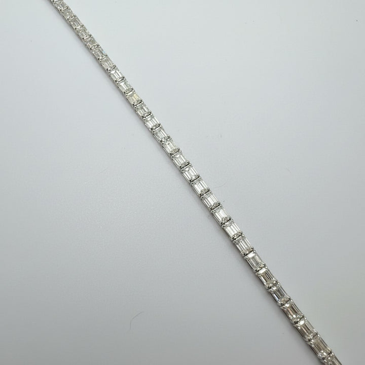 Emerald cut north-south lab diamond tennis bracelet in platinum — M Grace Jewelry