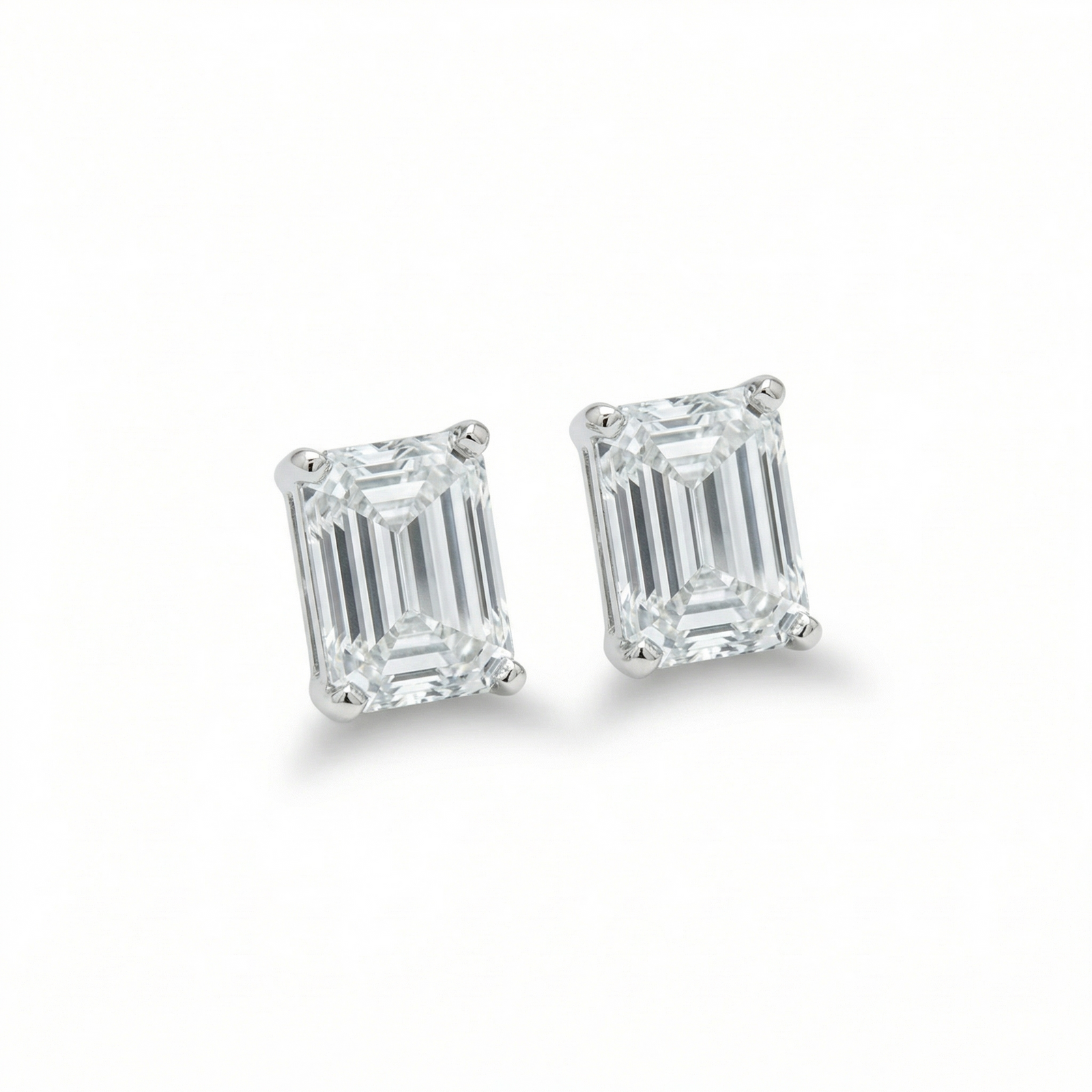 Emerald cut lab diamond stud earrings in platinum — M Grace Jewelry