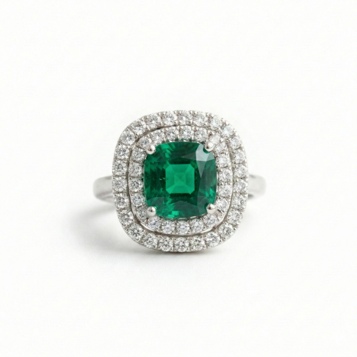 Platinum emerald solitaire ring with 6x6mm stone — M Grace Jewelry