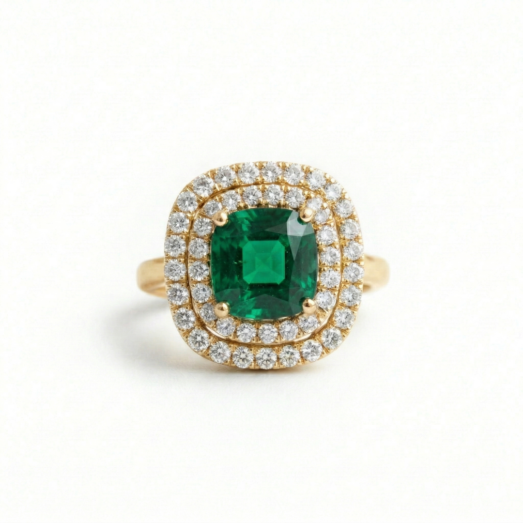 Yellow gold emerald solitaire ring with 6x6mm stone — M Grace Jewelry