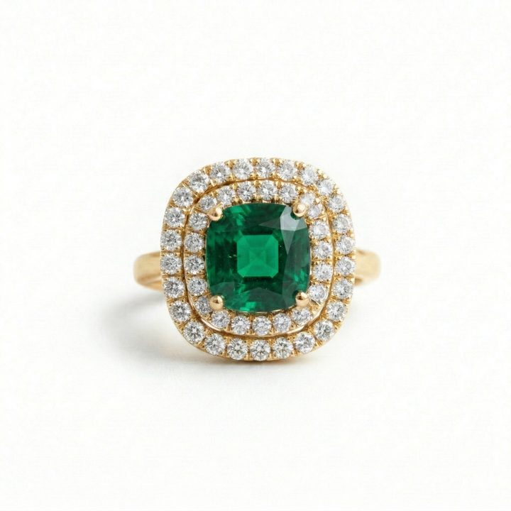 Yellow gold emerald solitaire ring with 6x6mm stone — M Grace Jewelry