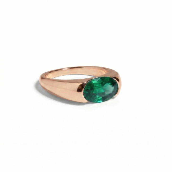 Lab-grown emerald oval ring in rose gold — M Grace Jewelry