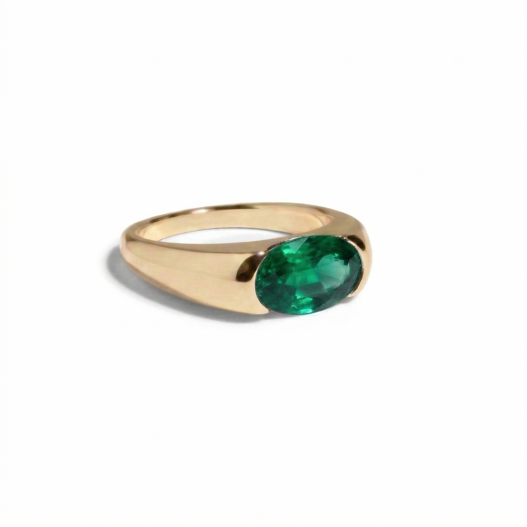 Lab-grown emerald oval ring in gold — M Grace Jewelry