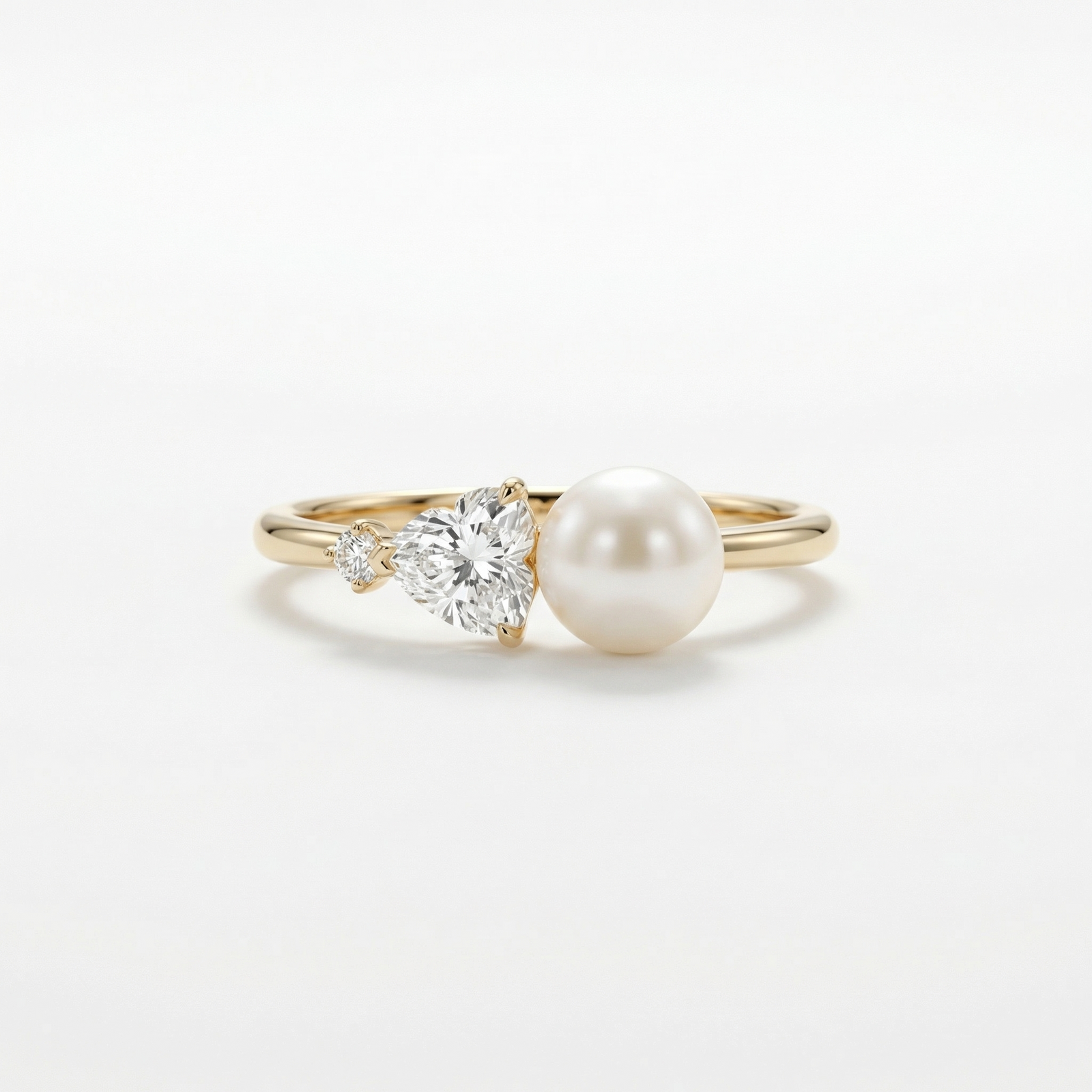 Akoya Pearl and Heart Diamond Yellow Gold Ring — M Grace Jewelry
