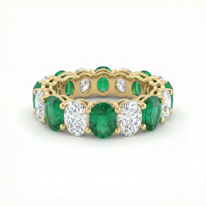 Lab-grown emerald and diamond full eternity ring — M Grace Jewelry