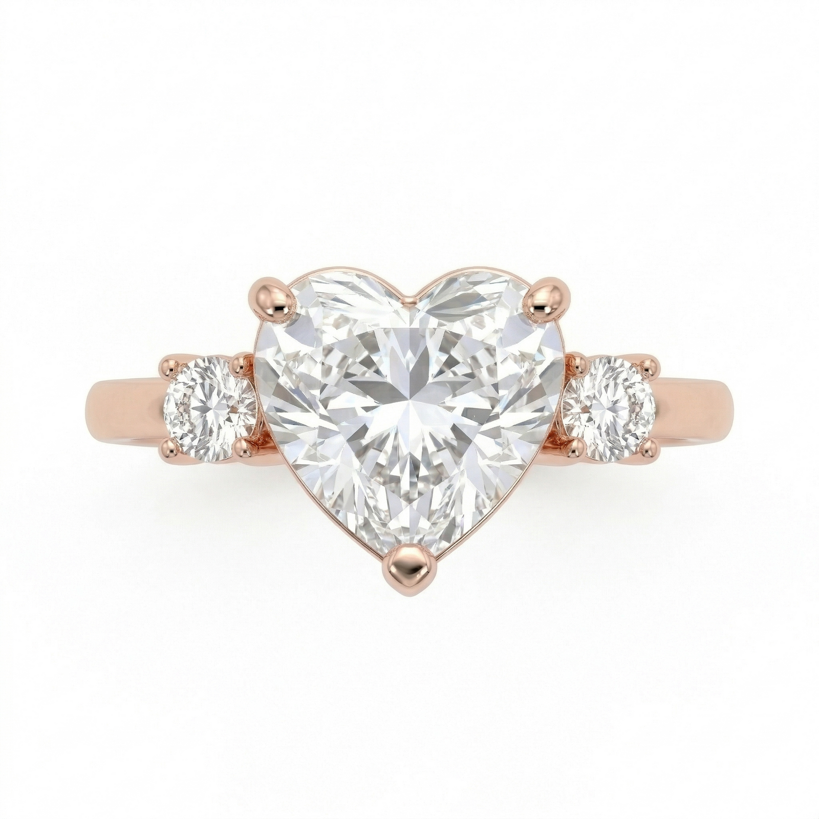 Rose gold heart diamond three-stone ring, lab-grown — M Grace Jewelry