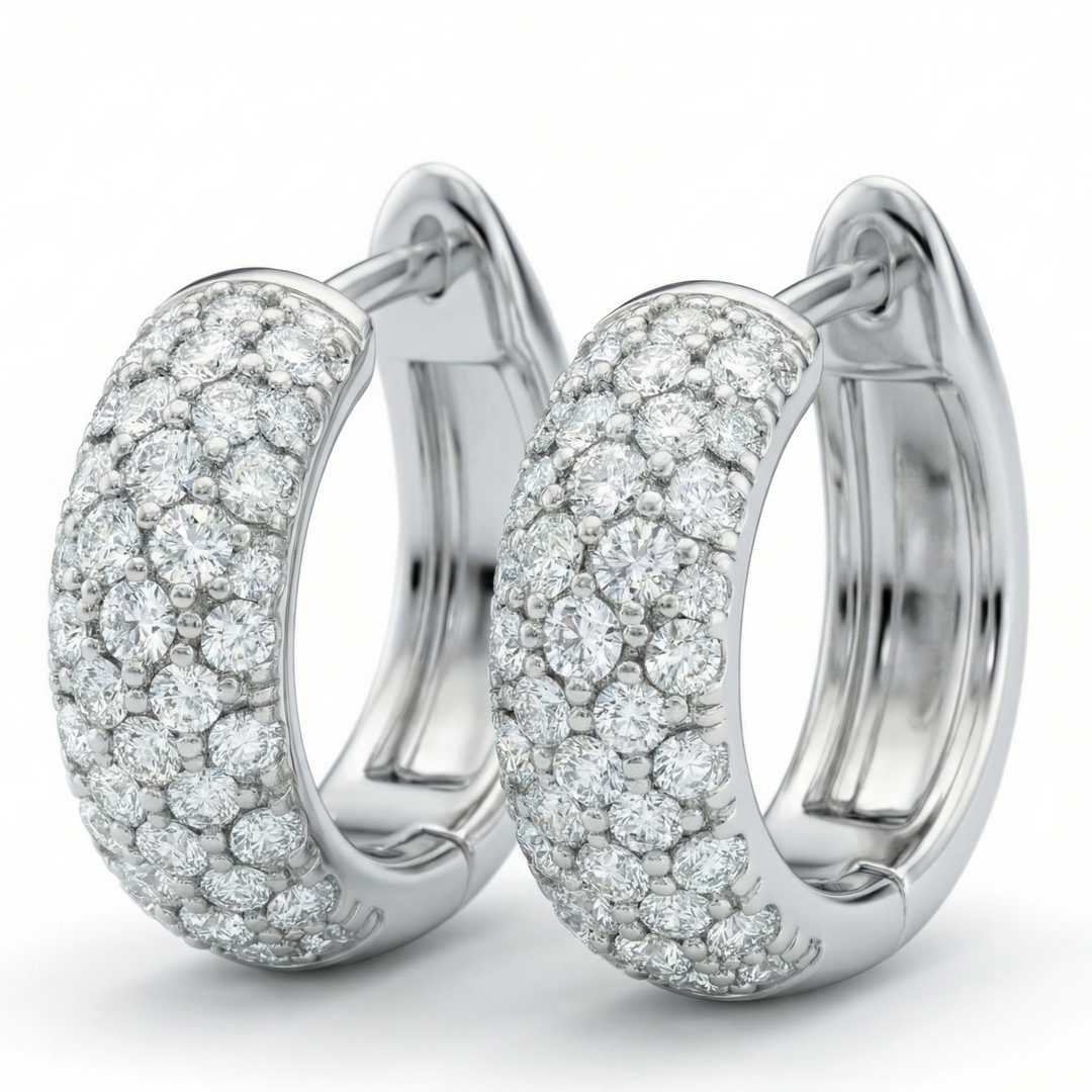 Pavé lab-grown white diamond hoop earrings in platinum — M Grace Jewelry