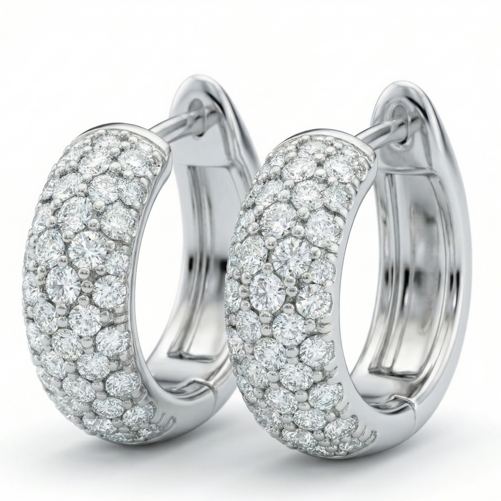 Pavé lab-grown white diamond hoop earrings in platinum — M Grace Jewelry