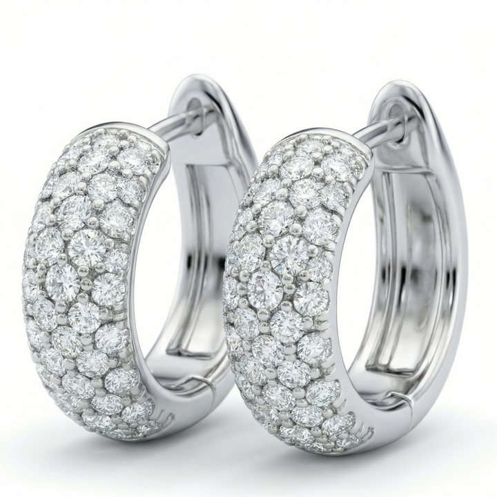 Pavé lab-grown white diamond hoop earrings in platinum — M Grace Jewelry