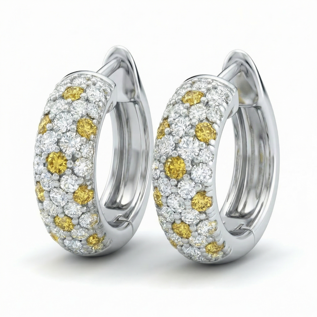 Pavé lab-grown white and yellow diamond hoop earrings in platinum — M Grace Jewelry