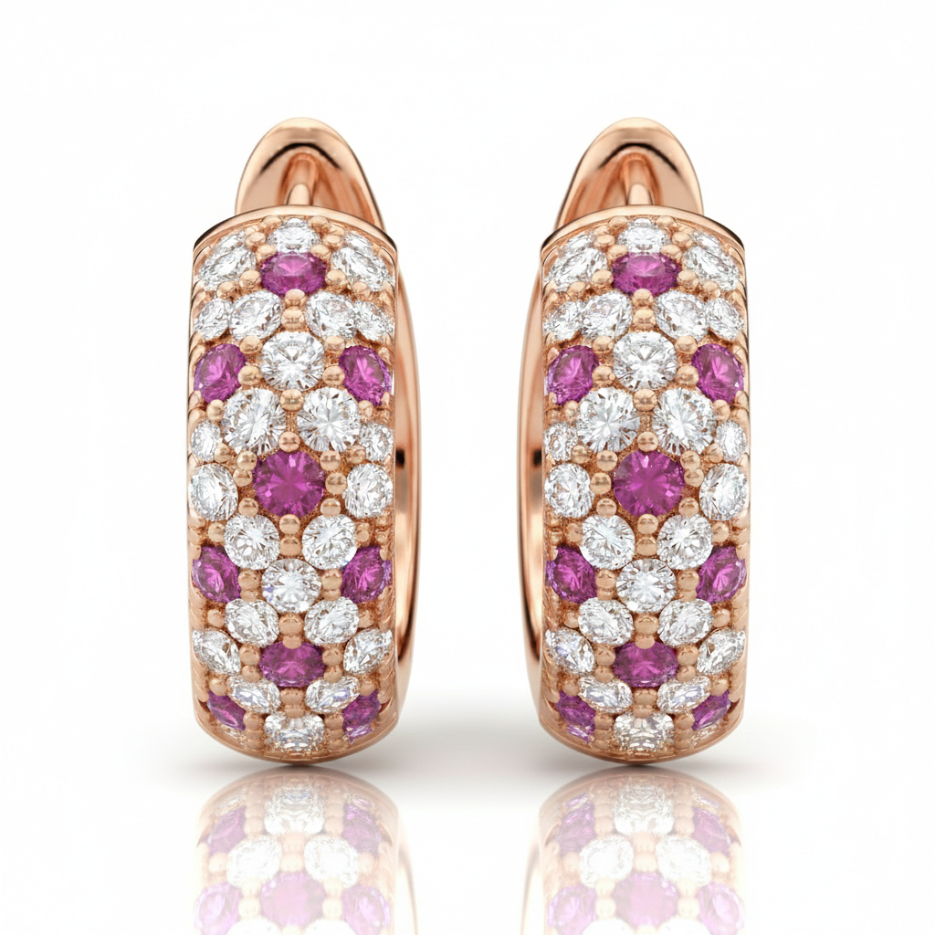 Pavé lab-grown white and pink diamond hoop earrings in rose gold — M Grace Jewelry