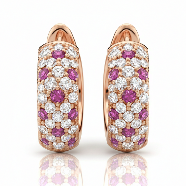 Pavé lab-grown white and pink diamond hoop earrings in rose gold — M Grace Jewelry