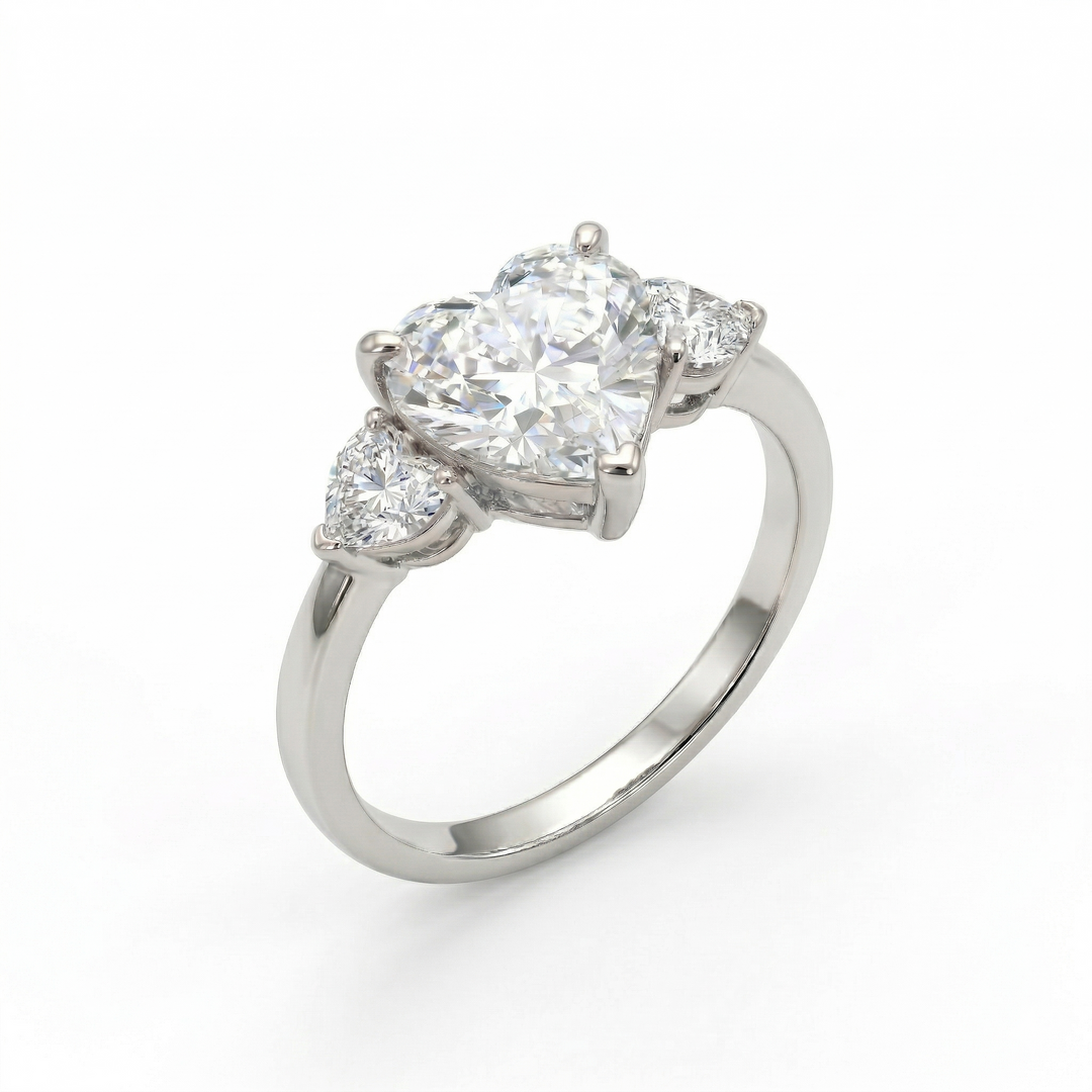 Platinum three-stone heart diamond ring — M Grace Jewelry