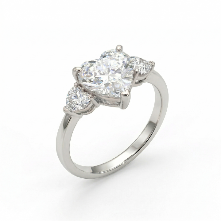 Platinum three-stone heart diamond ring — M Grace Jewelry