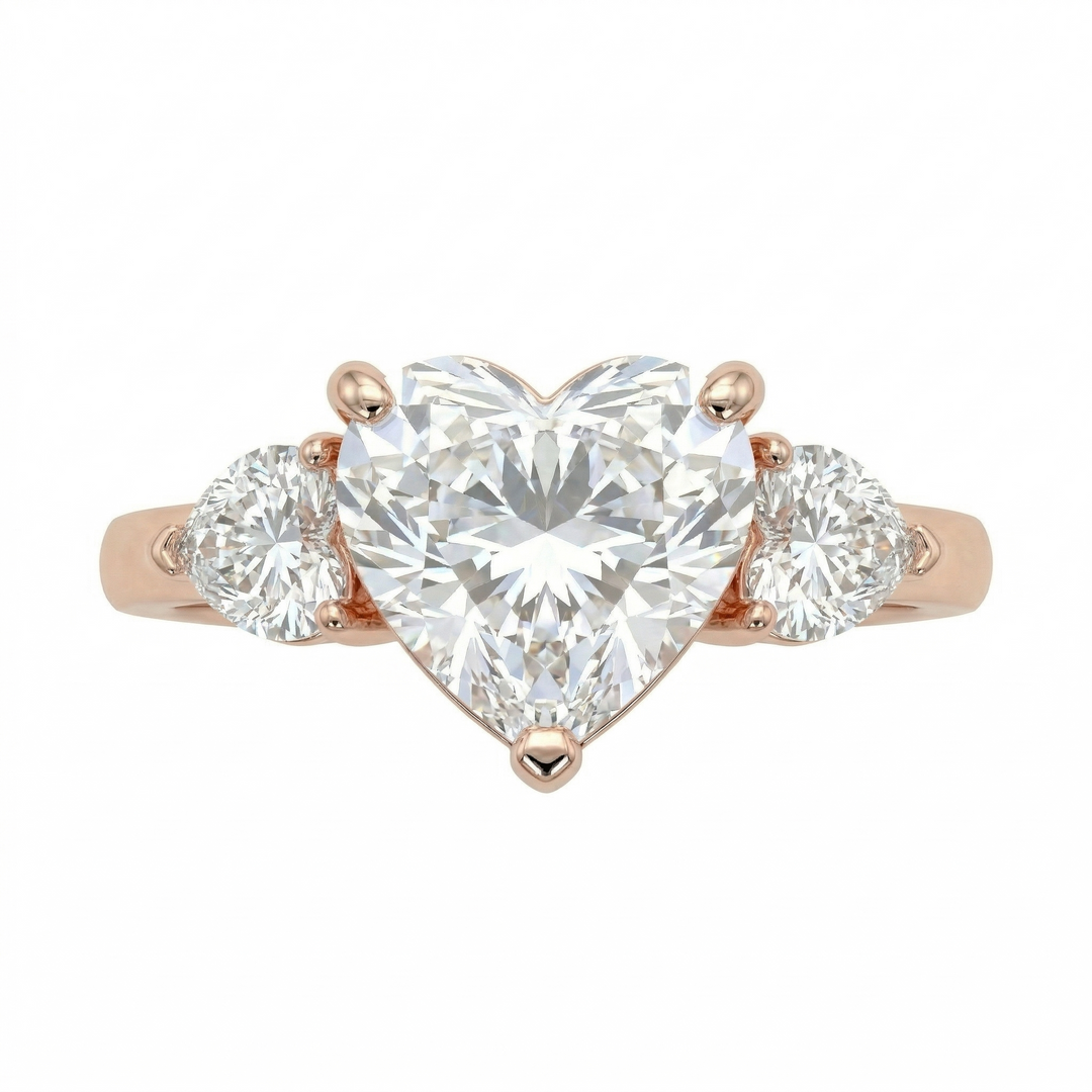 Rose gold three-stone heart diamond ring — M Grace Jewelry