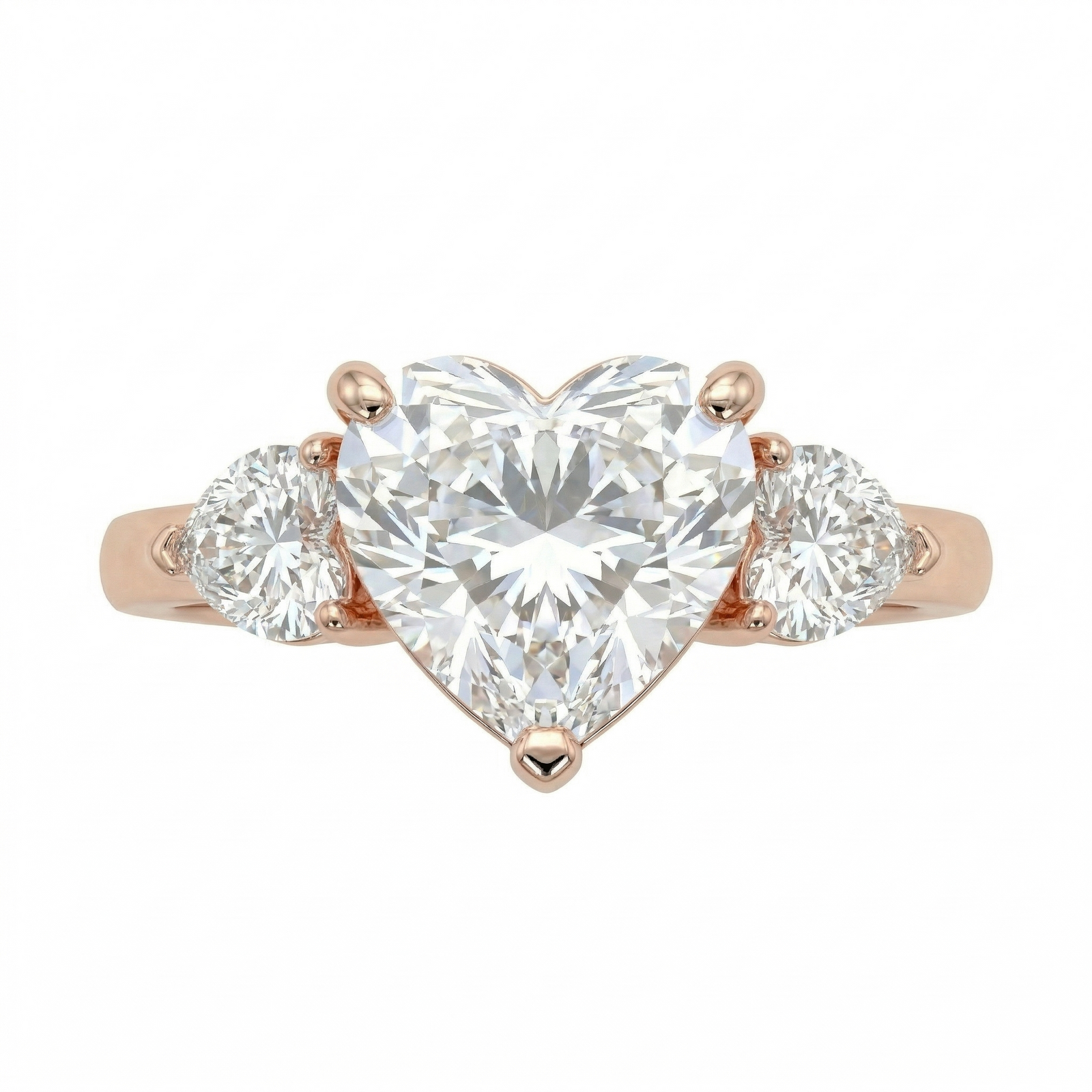 Rose gold three-stone heart diamond ring — M Grace Jewelry