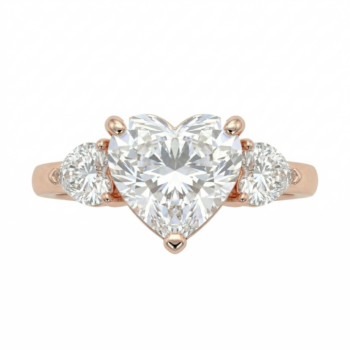 Rose gold three-stone heart diamond ring — M Grace Jewelry