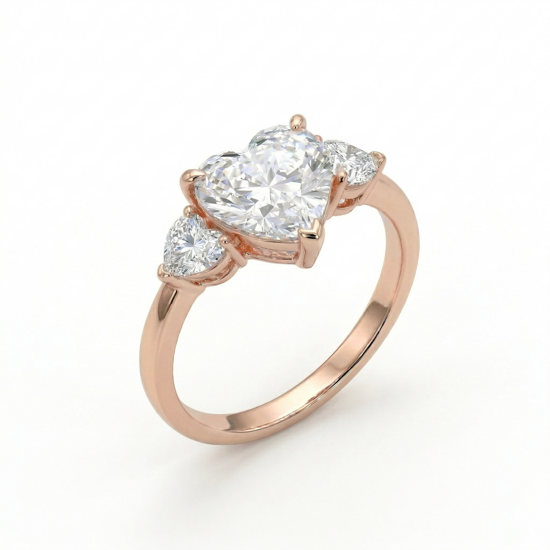 Rose gold three-stone heart diamond ring — M Grace Jewelry