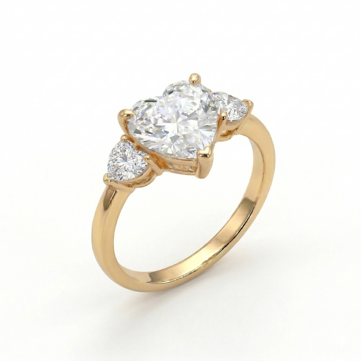 Yellow gold three-stone heart diamond ring — M Grace Jewelry